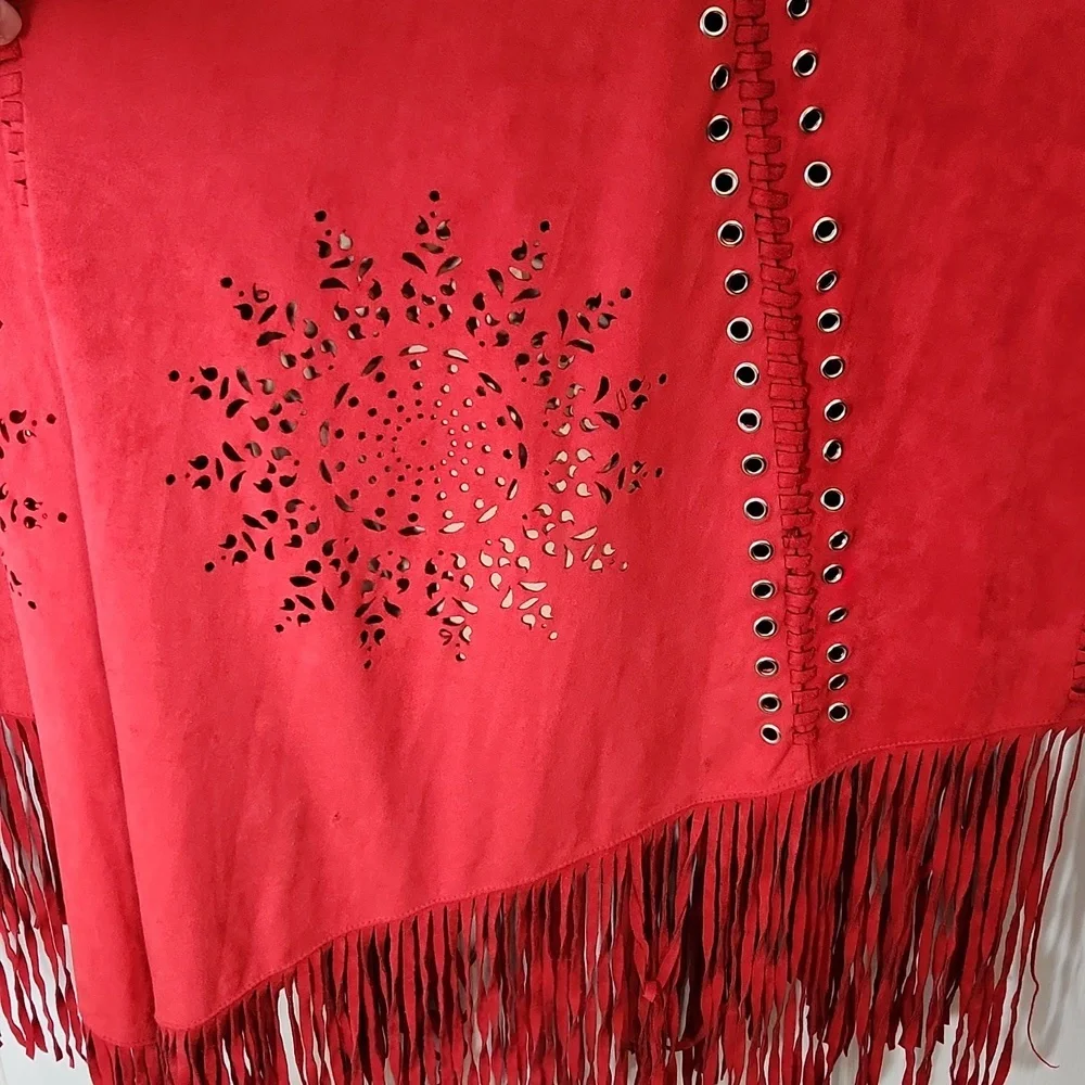 Tesoro moda festival bohemian fringe cut out cape poncho coverup L/XL